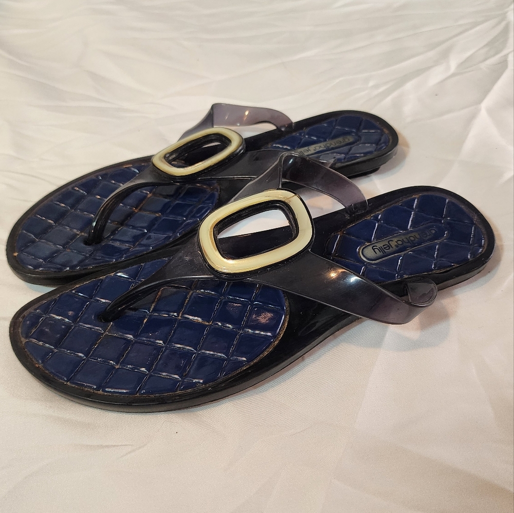 Grendha Jelly Black And Blue Rubber Sandals Size 8